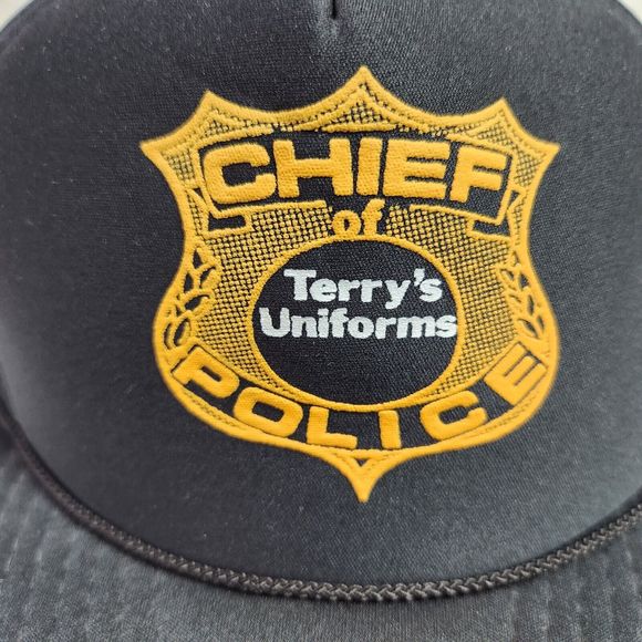 Terrys Uniforms Cap Hat Snap Back Black Adjustable Spell Out Chief of Police - Picture 2 of 12